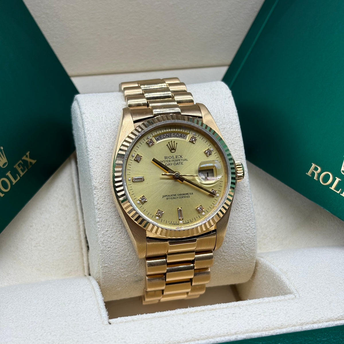Rolex Day-Date 36mm 18k Solid Gold Factory Lemon Diamond Dial 18038