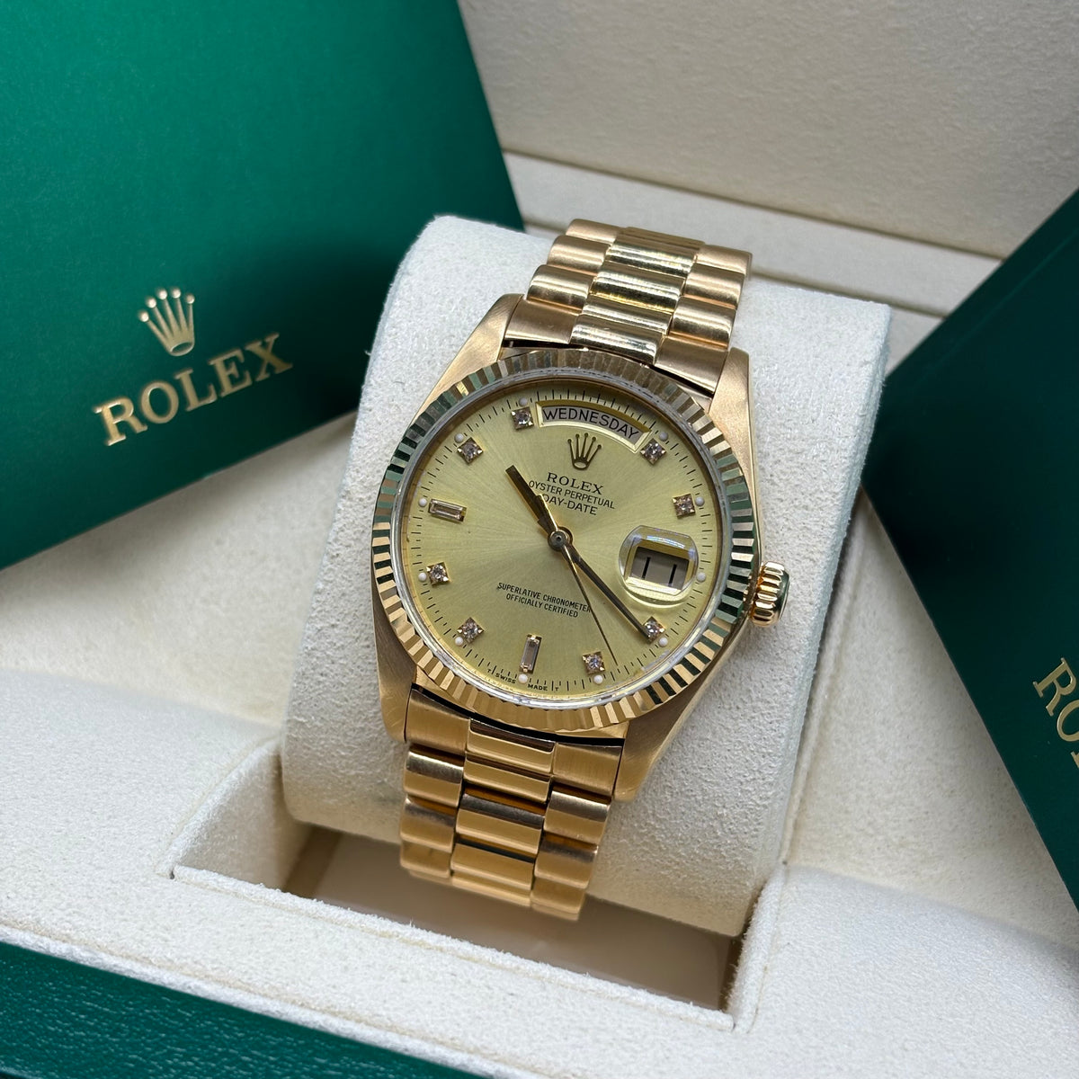 Rolex Day-Date 36mm 18k Solid Gold Factory Lemon Diamond Dial 18038