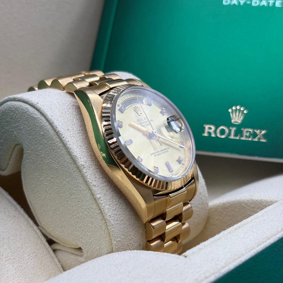 Rolex Day-Date 36mm 18k Solid Gold Factory Lemon Diamond Dial 18038