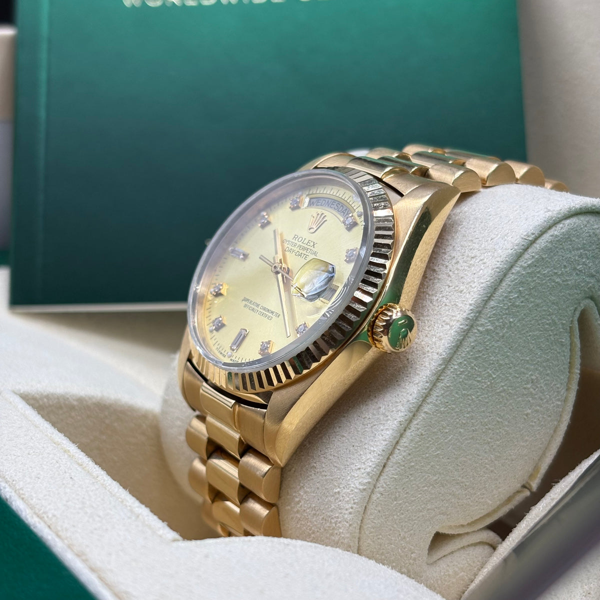 Rolex Day-Date 36mm 18k Solid Gold Factory Lemon Diamond Dial 18038