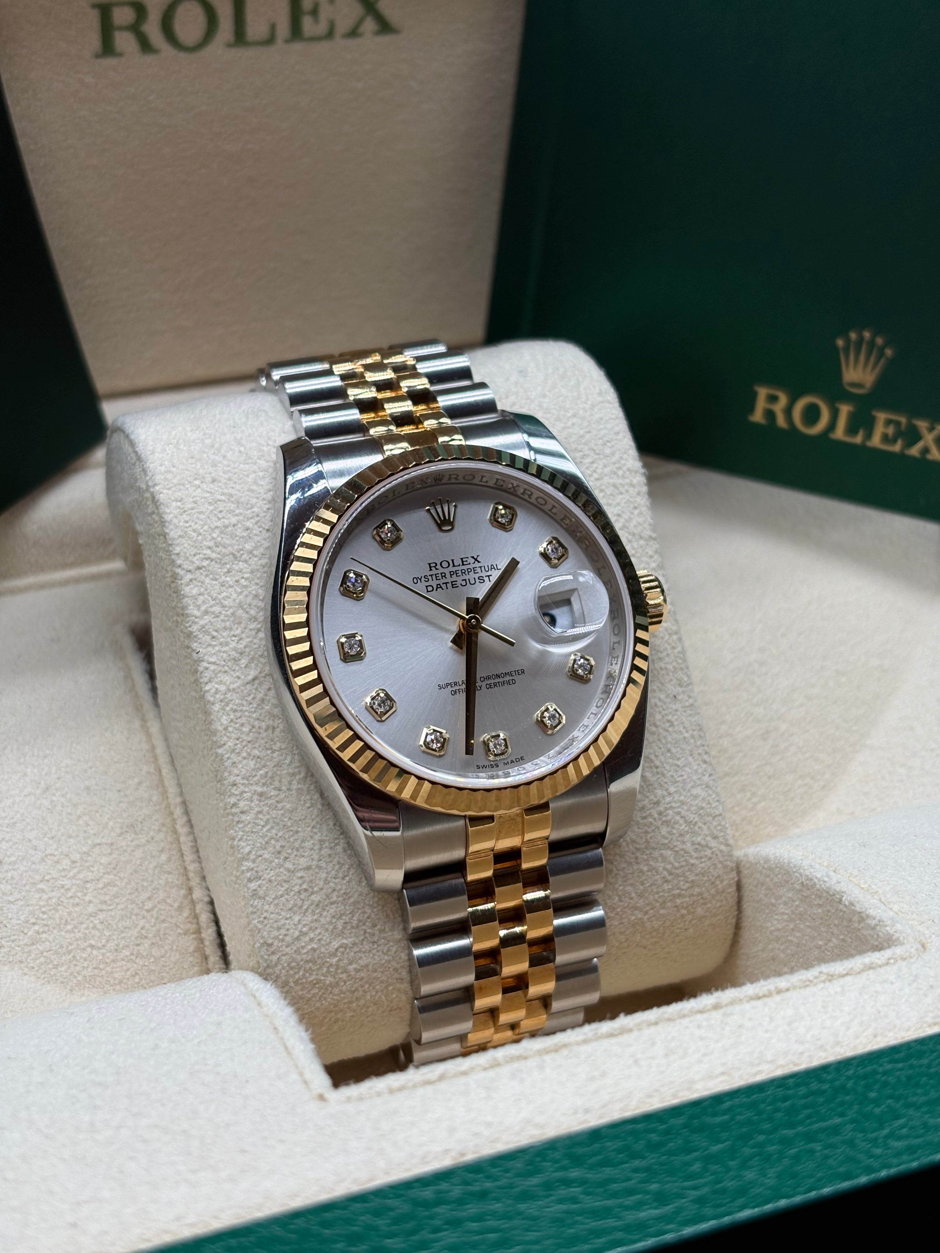 Rolex Datejust 36mm Silver Diamond Dial