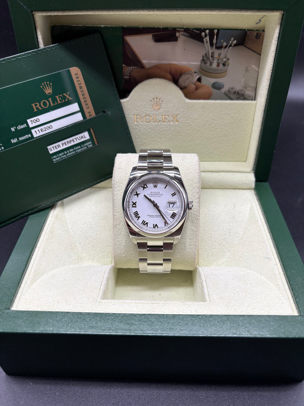 Rolex Datejust 36 Stainless Steel White Roman Dial Smooth Bezel Oyster 116200 Full Set