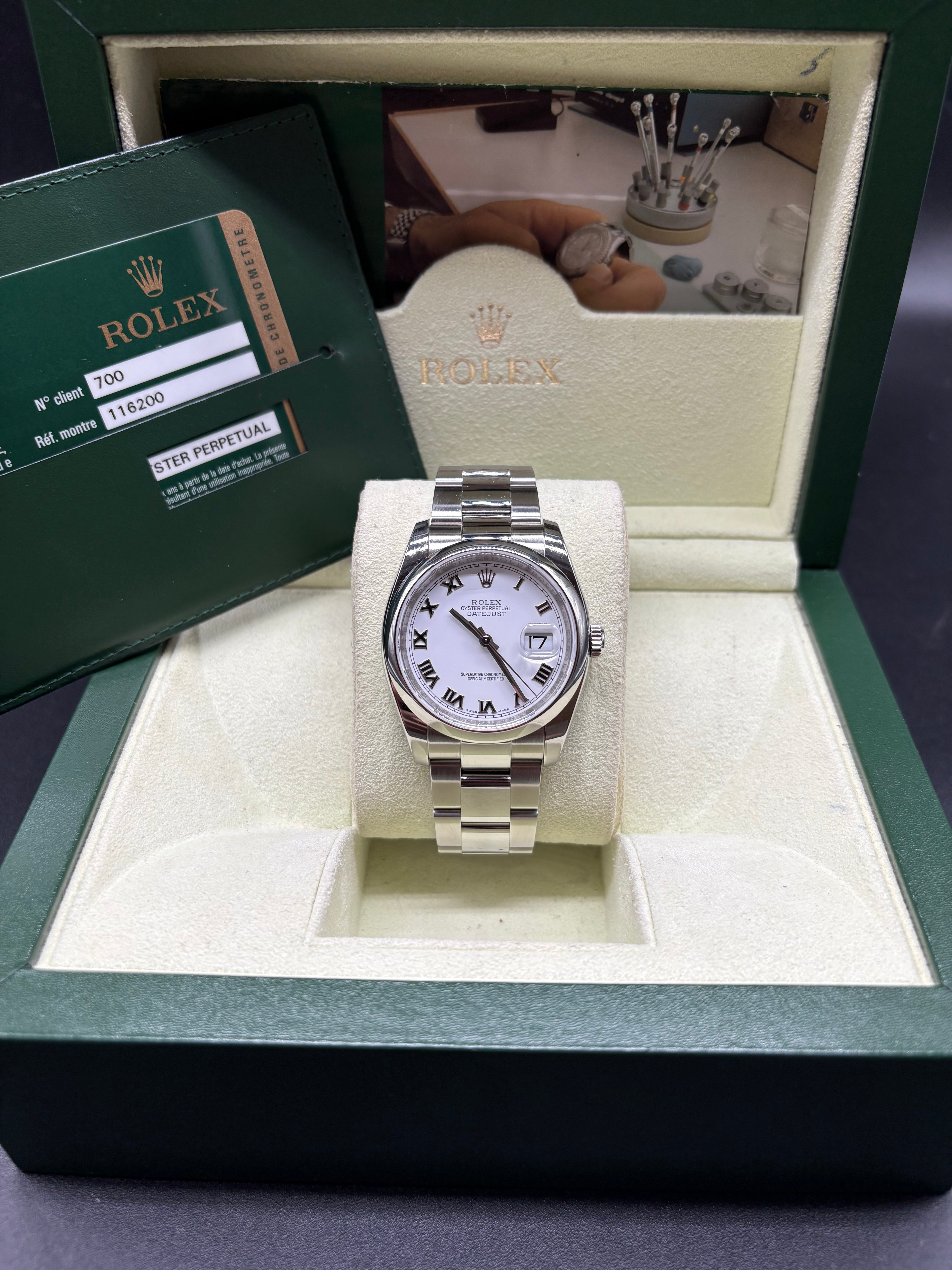 Rolex Datejust 36 Stainless Steel White Roman Dial Smooth Bezel Oyster 116200 Full Set