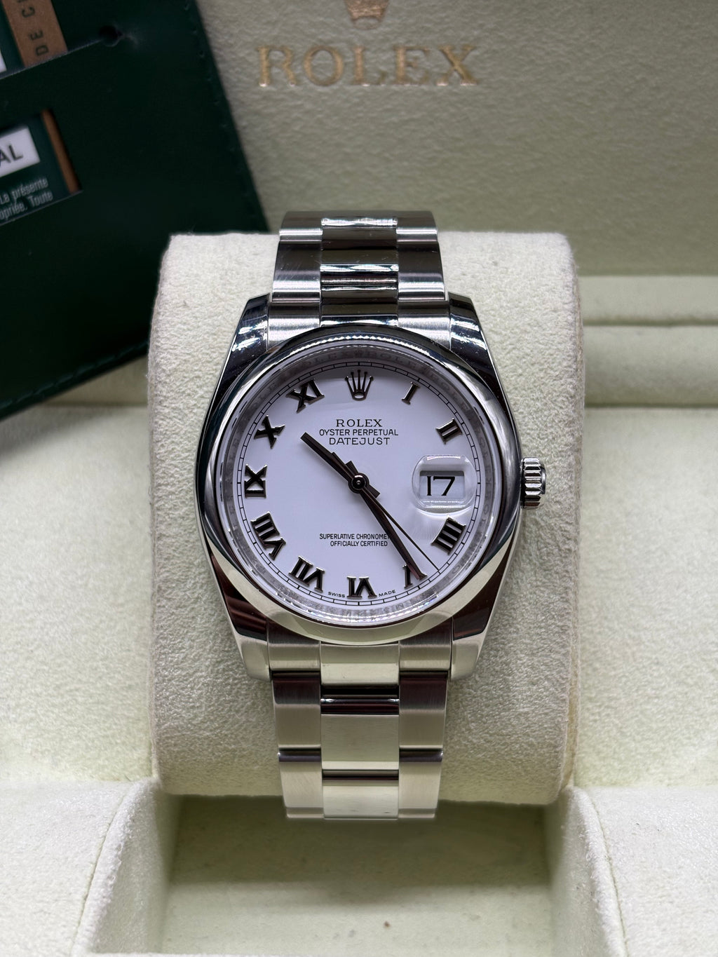 Rolex Datejust 36 Stainless Steel White Roman Dial Smooth Bezel Oyster 116200 Full Set
