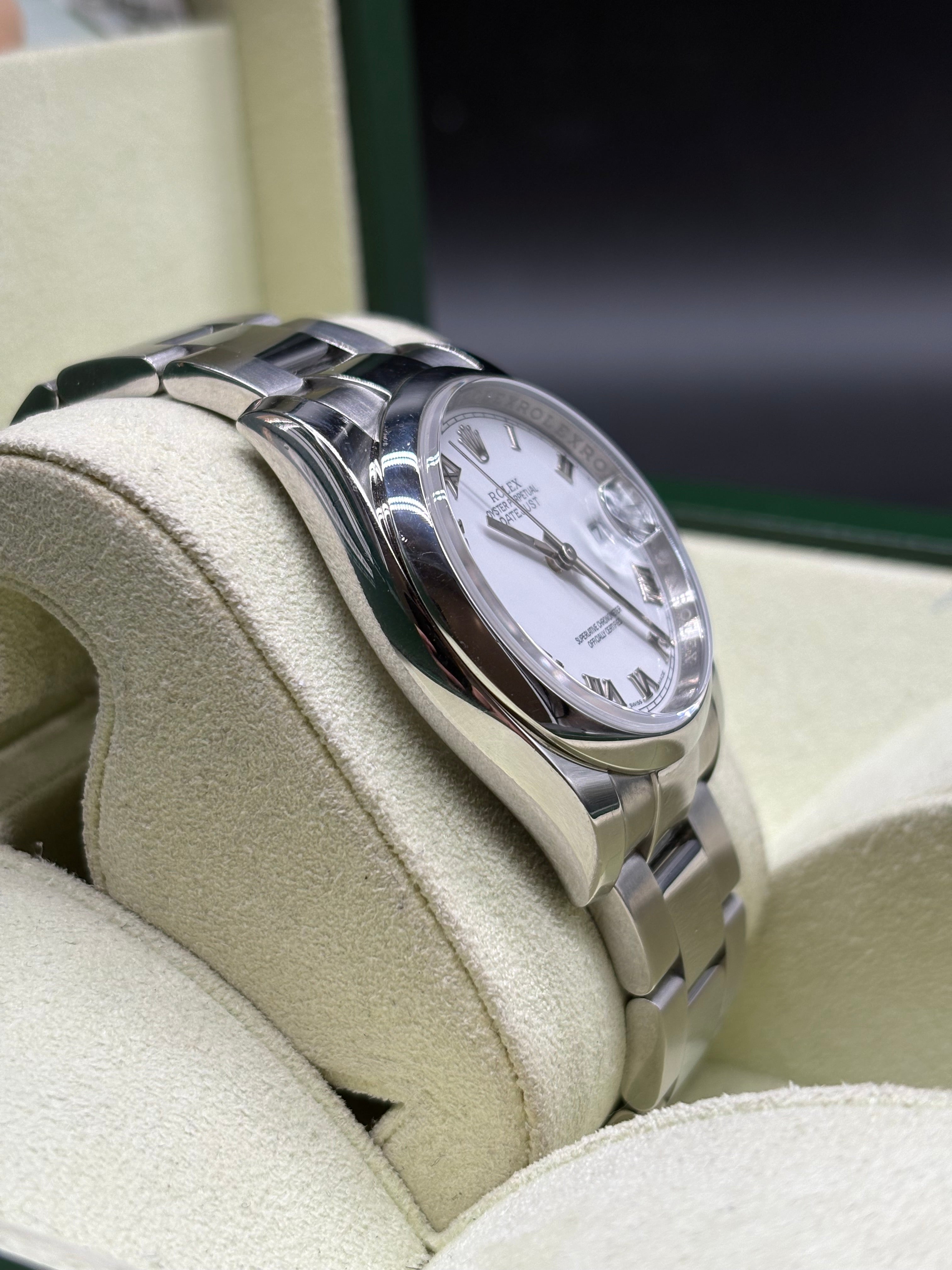 Rolex Datejust 36 Stainless Steel White Roman Dial Smooth Bezel Oyster 116200 Full Set