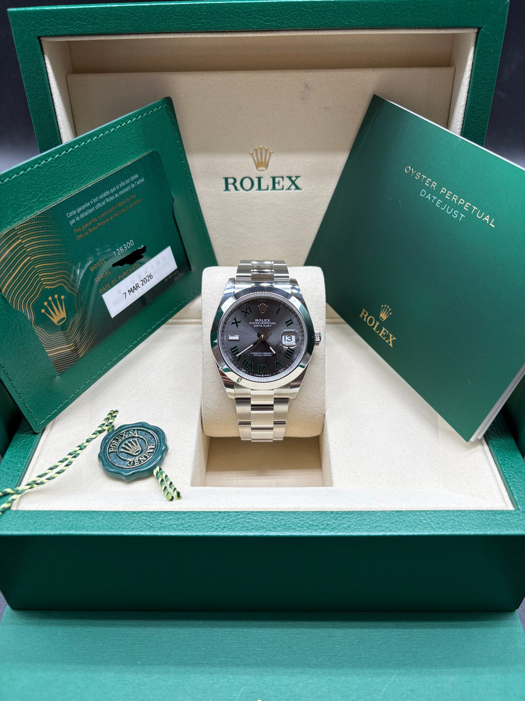 Rolex Datejust 41 Stainless Steel "Wimbledon" Dial 126300 Full Set