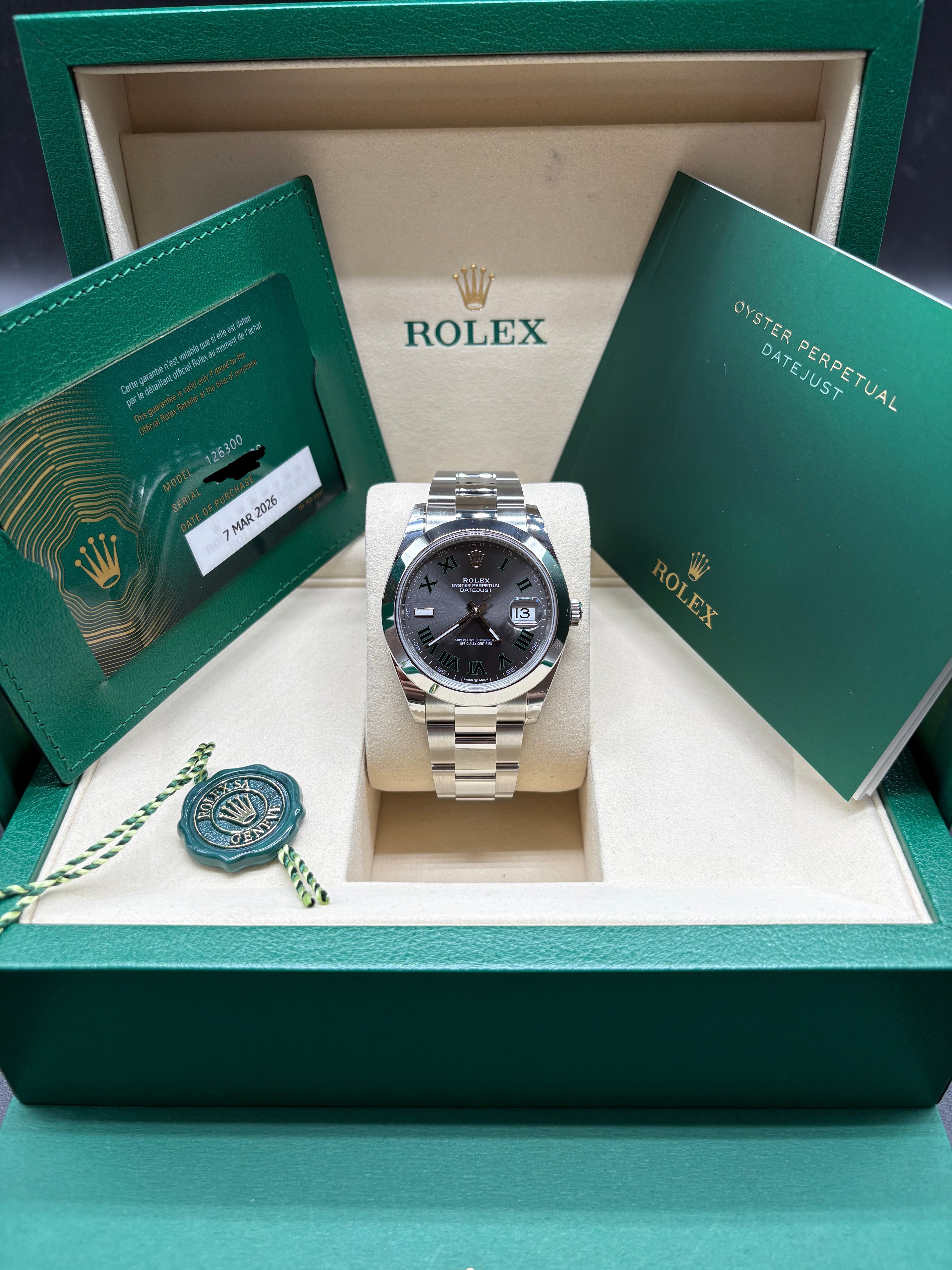 Rolex Datejust 41 Stainless Steel "Wimbledon" Dial 126300 Full Set
