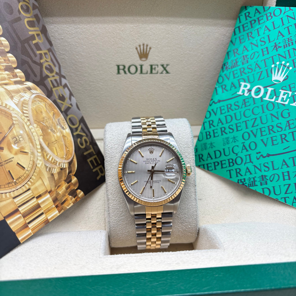 Rolex Datejust 36mm Two Tone Silver Tapestry Dial 16013