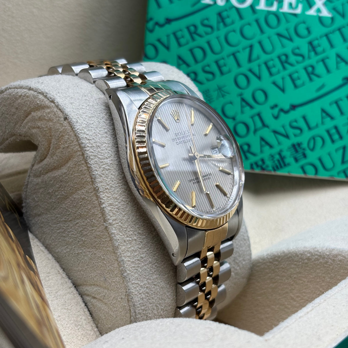 Rolex Datejust 36mm Two Tone Silver Tapestry Dial 16013