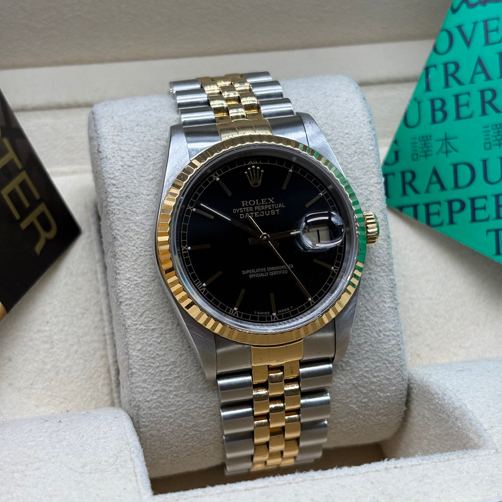 Rolex Datejust 36mm Two Tone Black Dial 16233