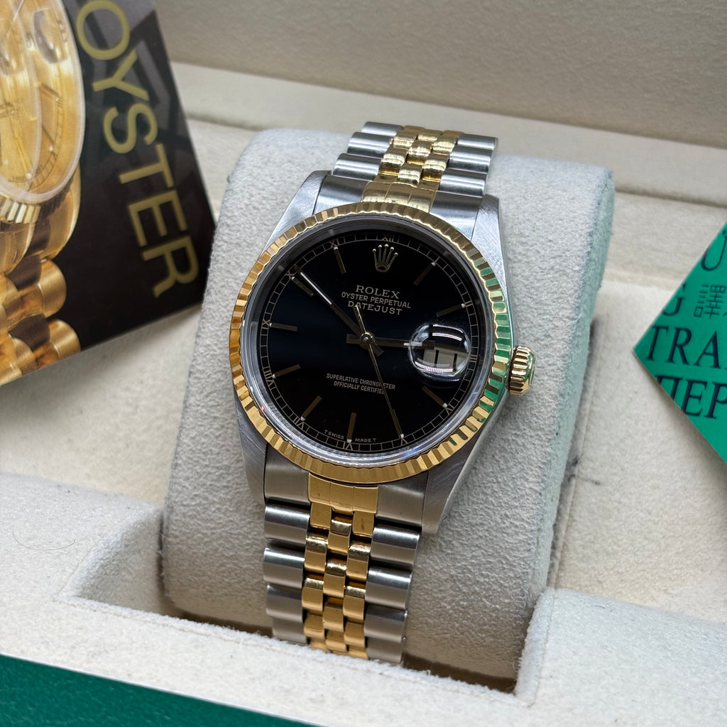 Rolex Datejust 36mm Two Tone Black Dial 16233