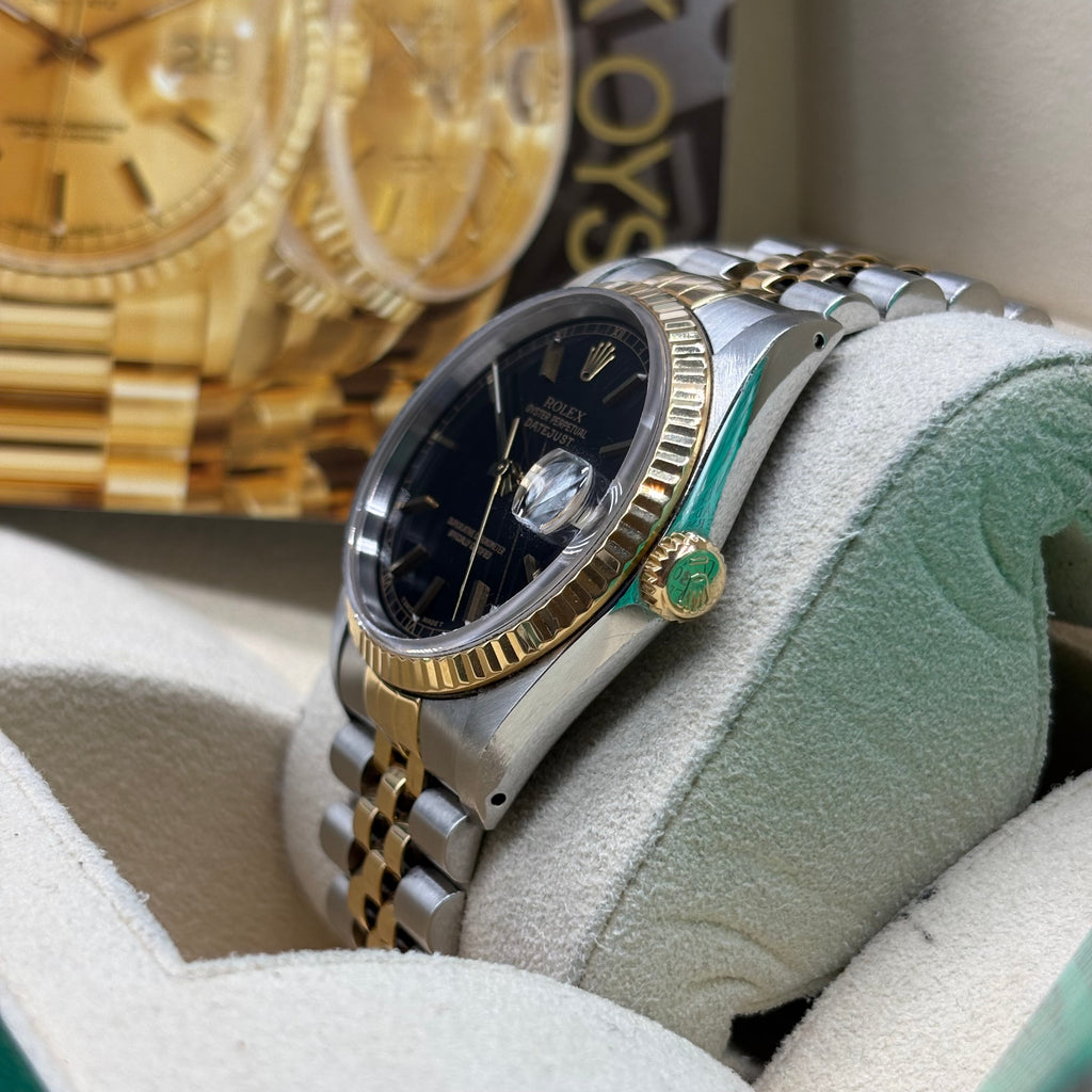 Rolex Datejust 36mm Two Tone Black Dial 16233