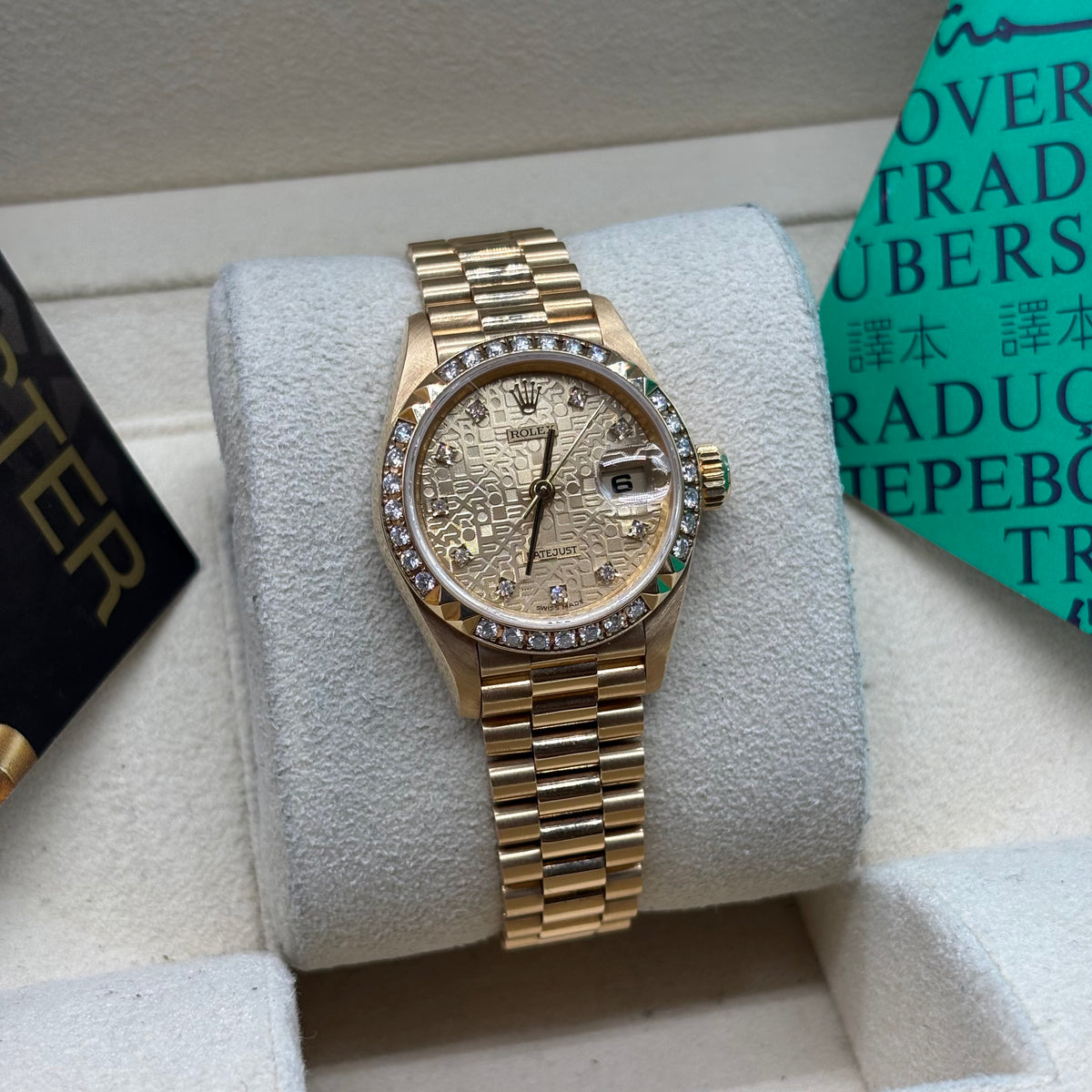 Rolex Lady-Datejust 26mm 18k Solid Gold President Factory Diamond Bezel / Dial 69268