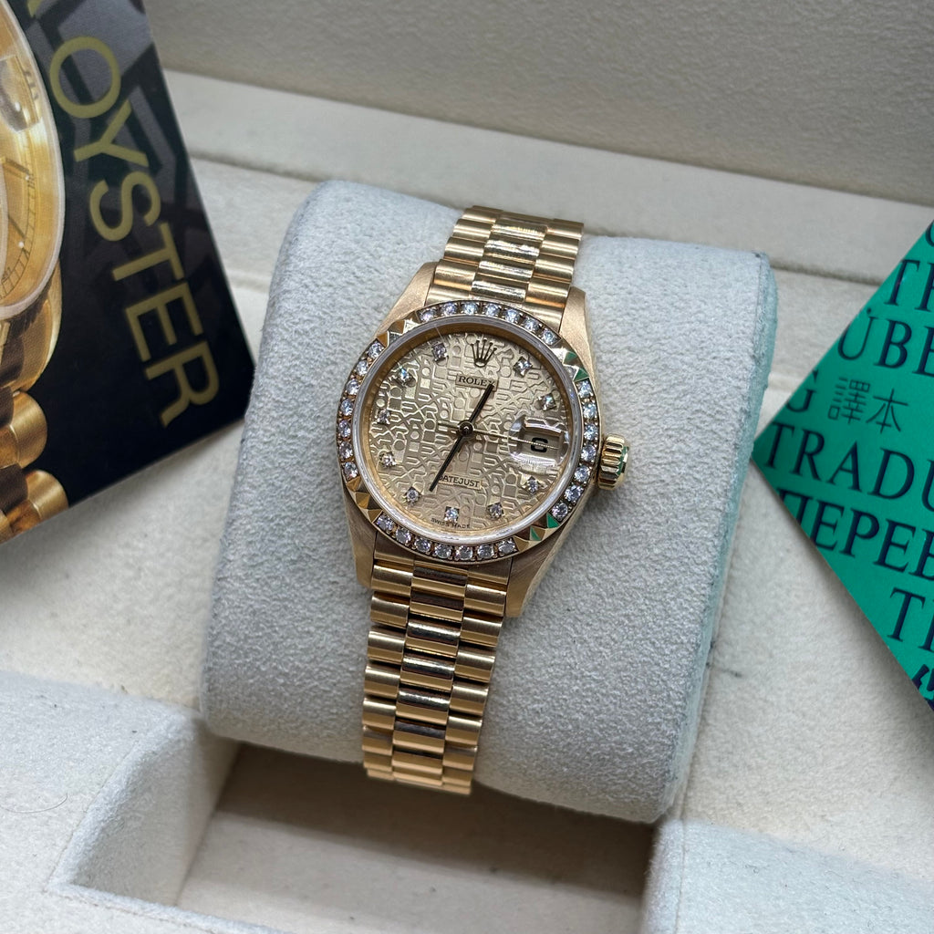 Rolex Lady-Datejust 26mm 18k Solid Gold President Factory Diamond Bezel / Dial 69268