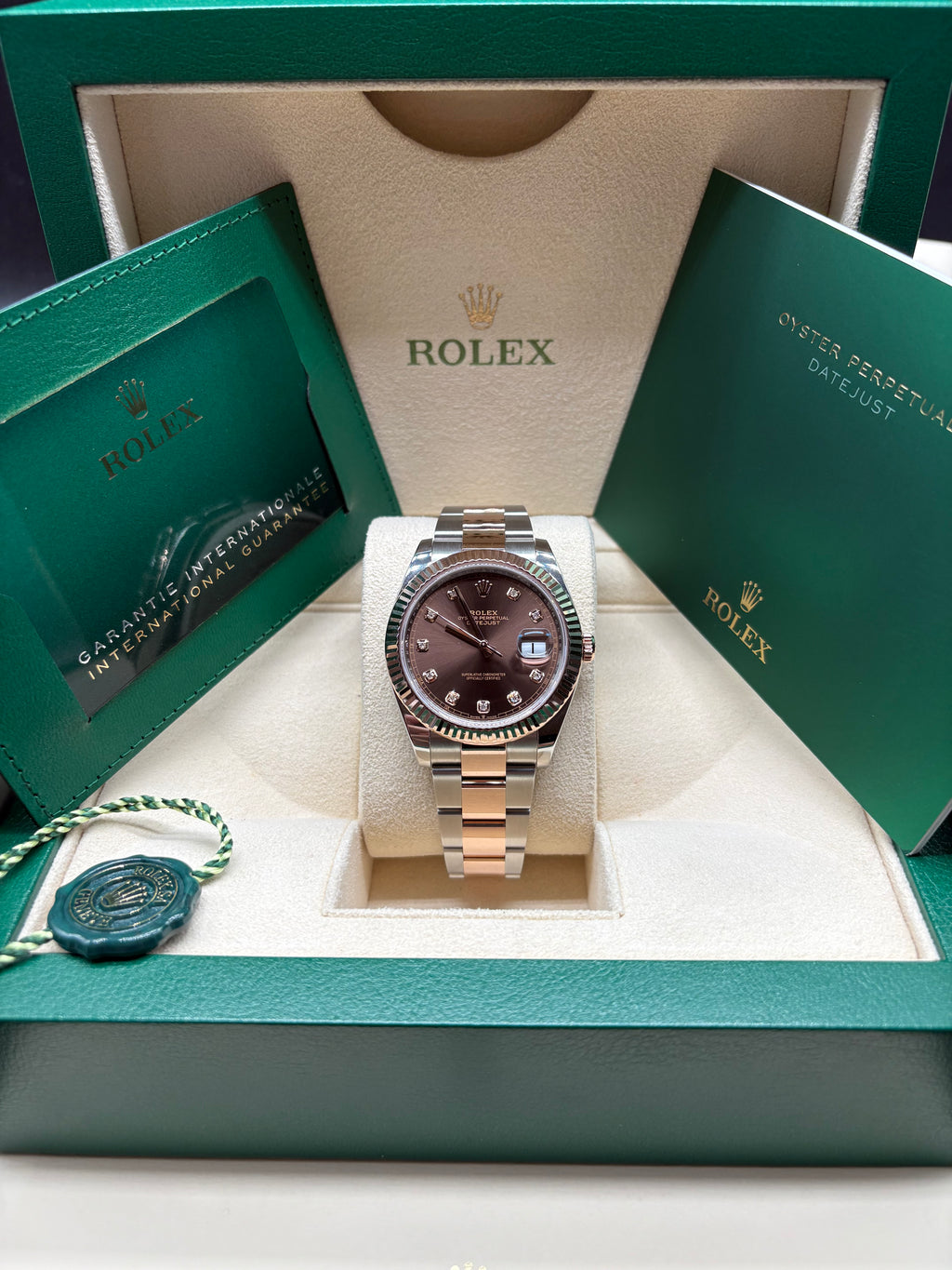Rolex Datejust 41mm Chocolate Diamond Dial Oyster Band Full Set