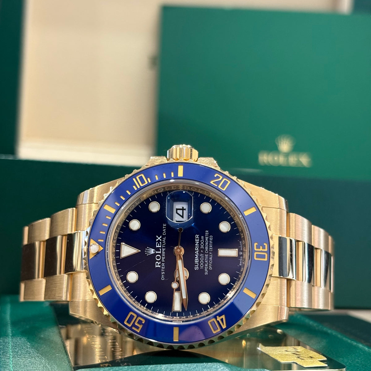 Rolex Submariner Date 41mm ref 126618LB Bluesy solid 18K yellow gold royal blue dial and blue Cerachrom bezel at Adonia Jewellers in Yorkville, Toronto