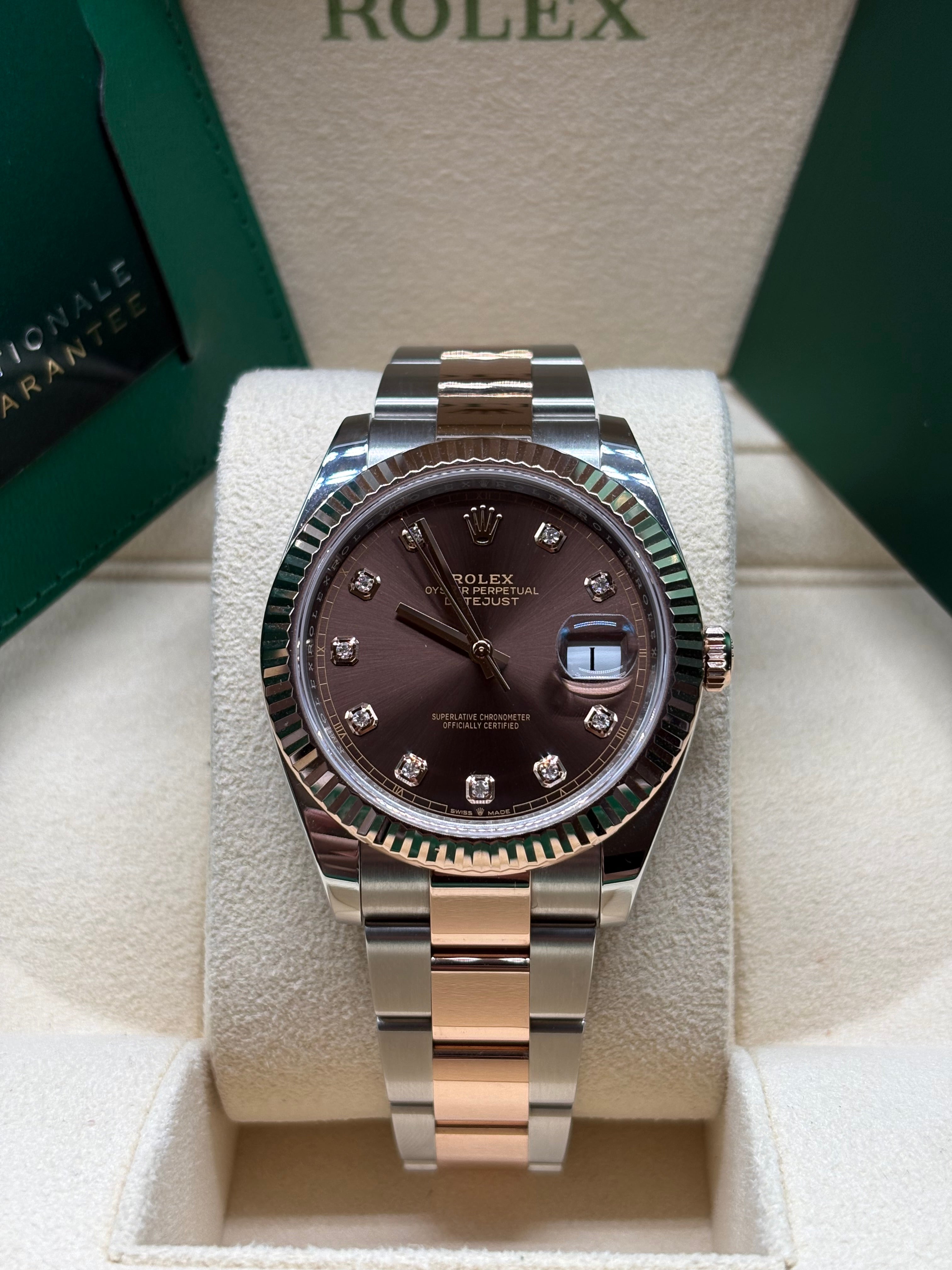 Rolex Datejust 41mm Chocolate Diamond Dial Oyster Band Full Set