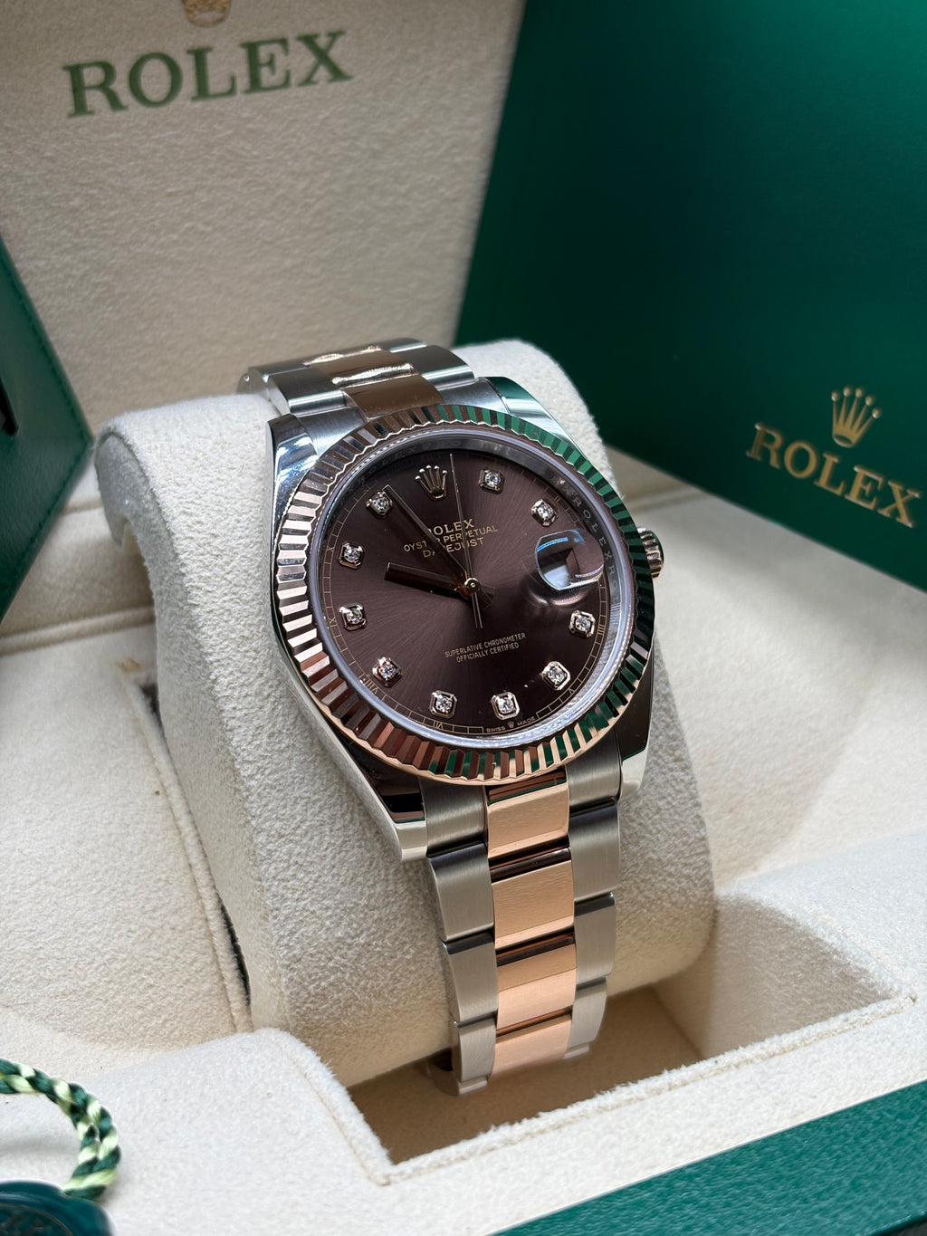 Rolex Datejust 41mm Chocolate Diamond Dial Oyster Band Full Set