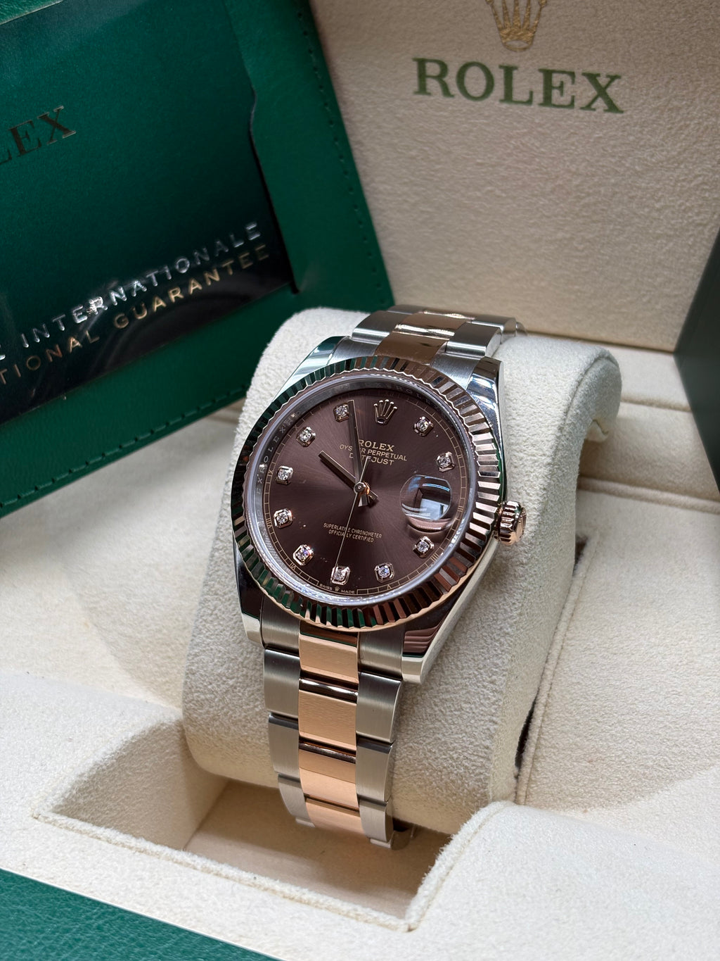 Rolex Datejust 41mm Chocolate Diamond Dial Oyster Band Full Set
