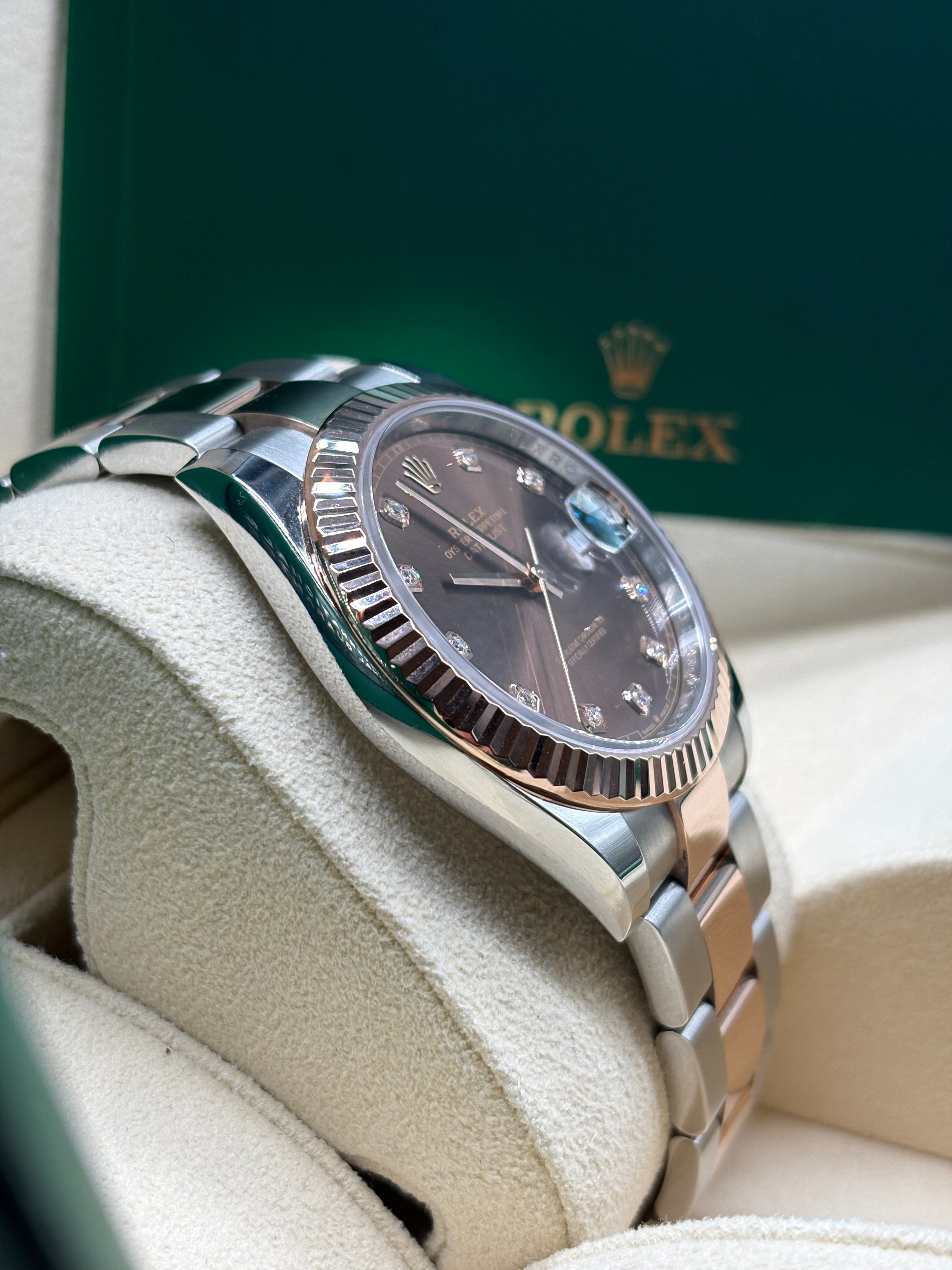 Rolex Datejust 41mm Chocolate Diamond Dial Oyster Band Full Set