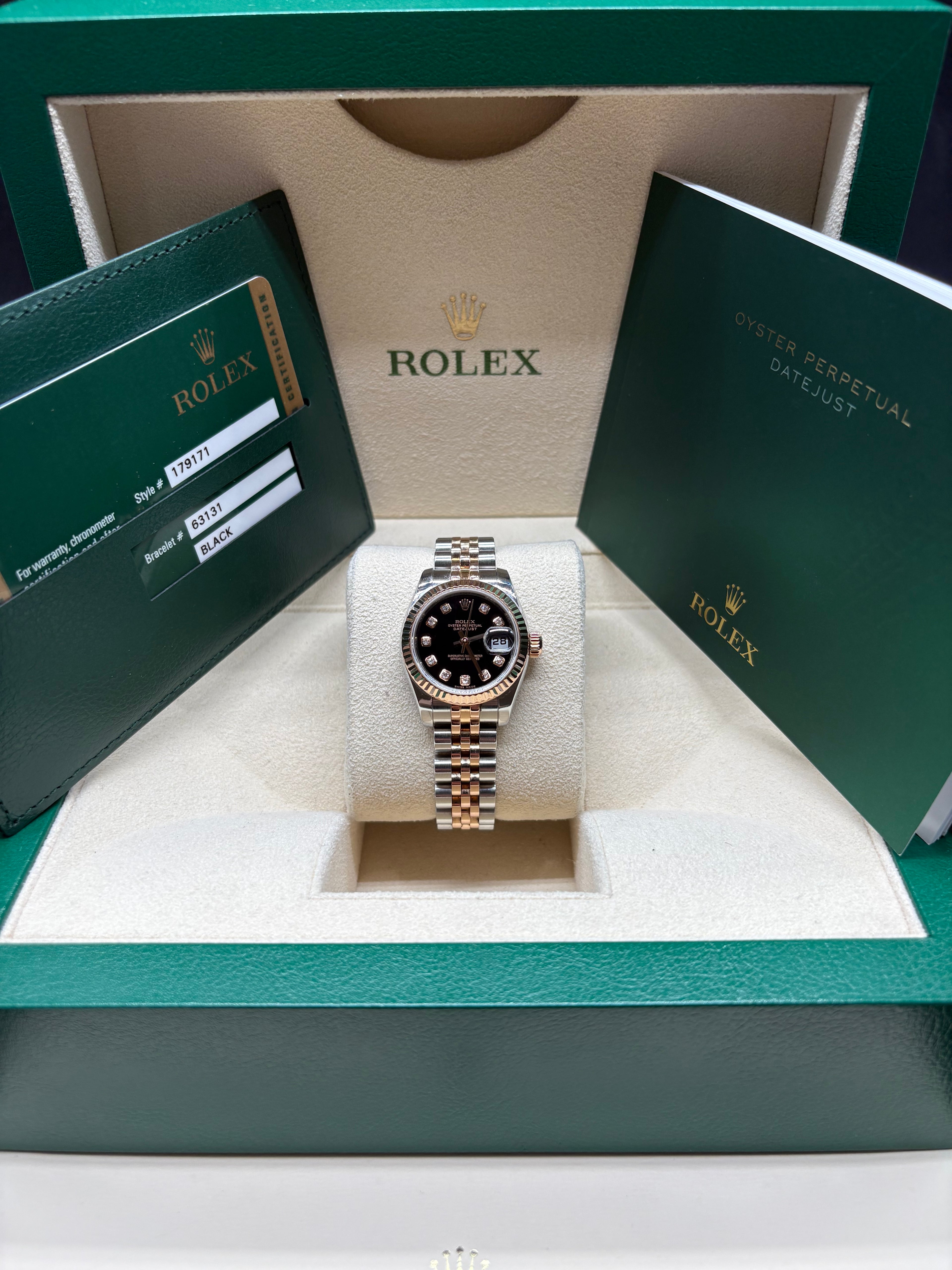 Rolex Lady-Datejust 26mm Black Diamond Dial Hidden Clasp Full Set
