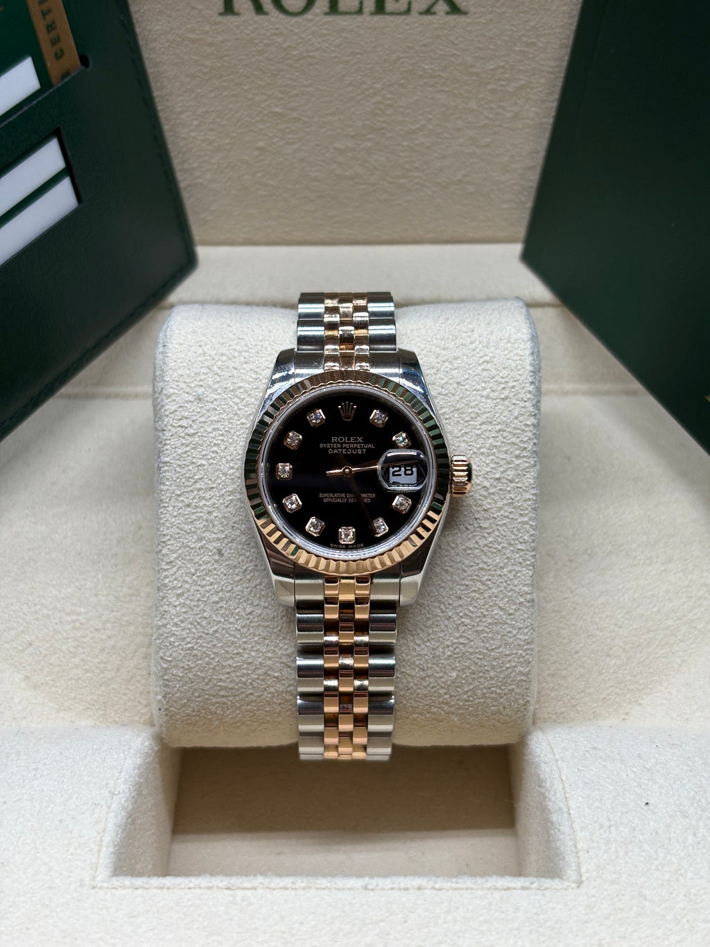 Rolex Lady-Datejust 26mm Black Diamond Dial Hidden Clasp Full Set