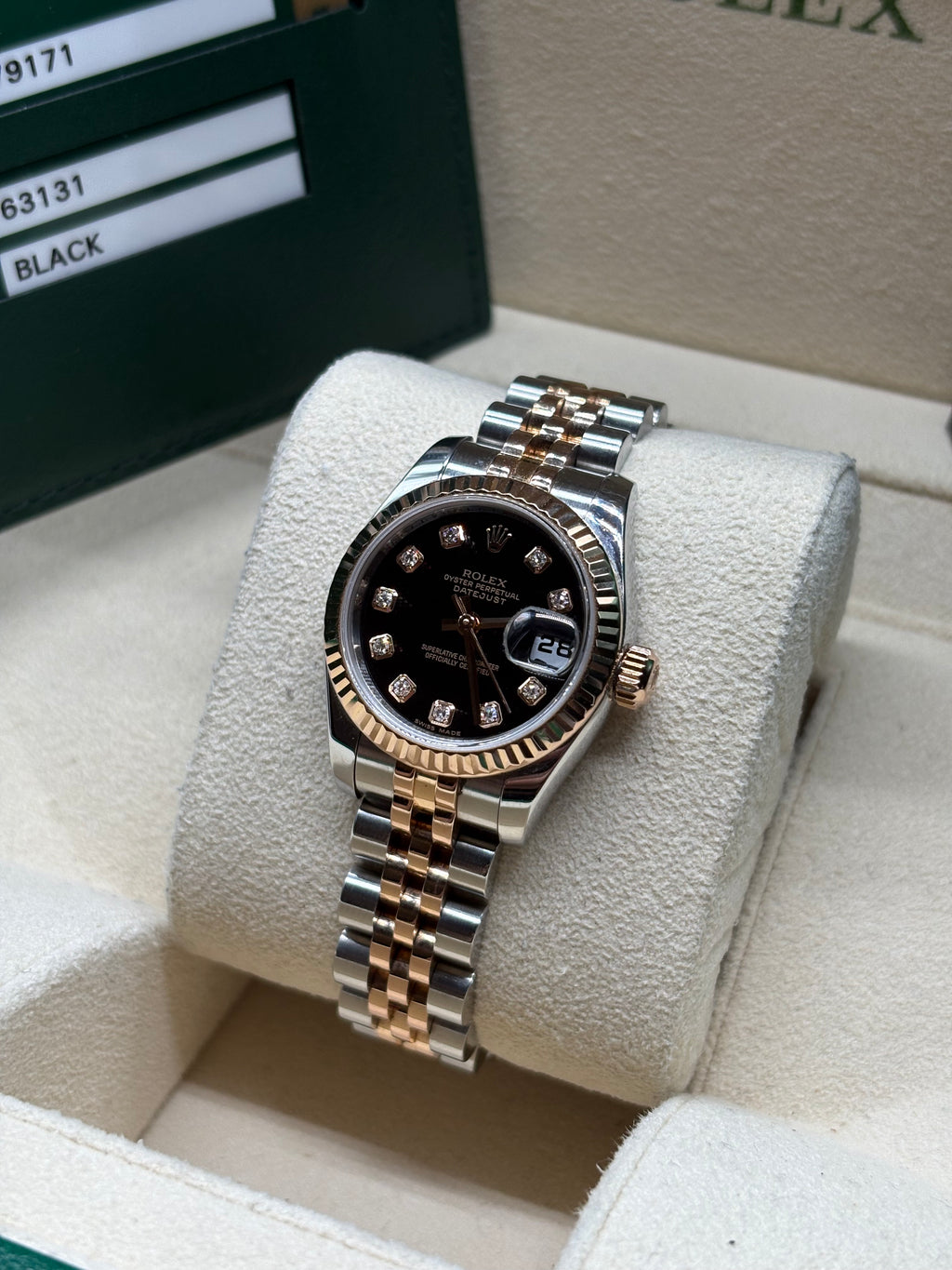 Rolex Lady-Datejust 26mm Black Diamond Dial Hidden Clasp Full Set