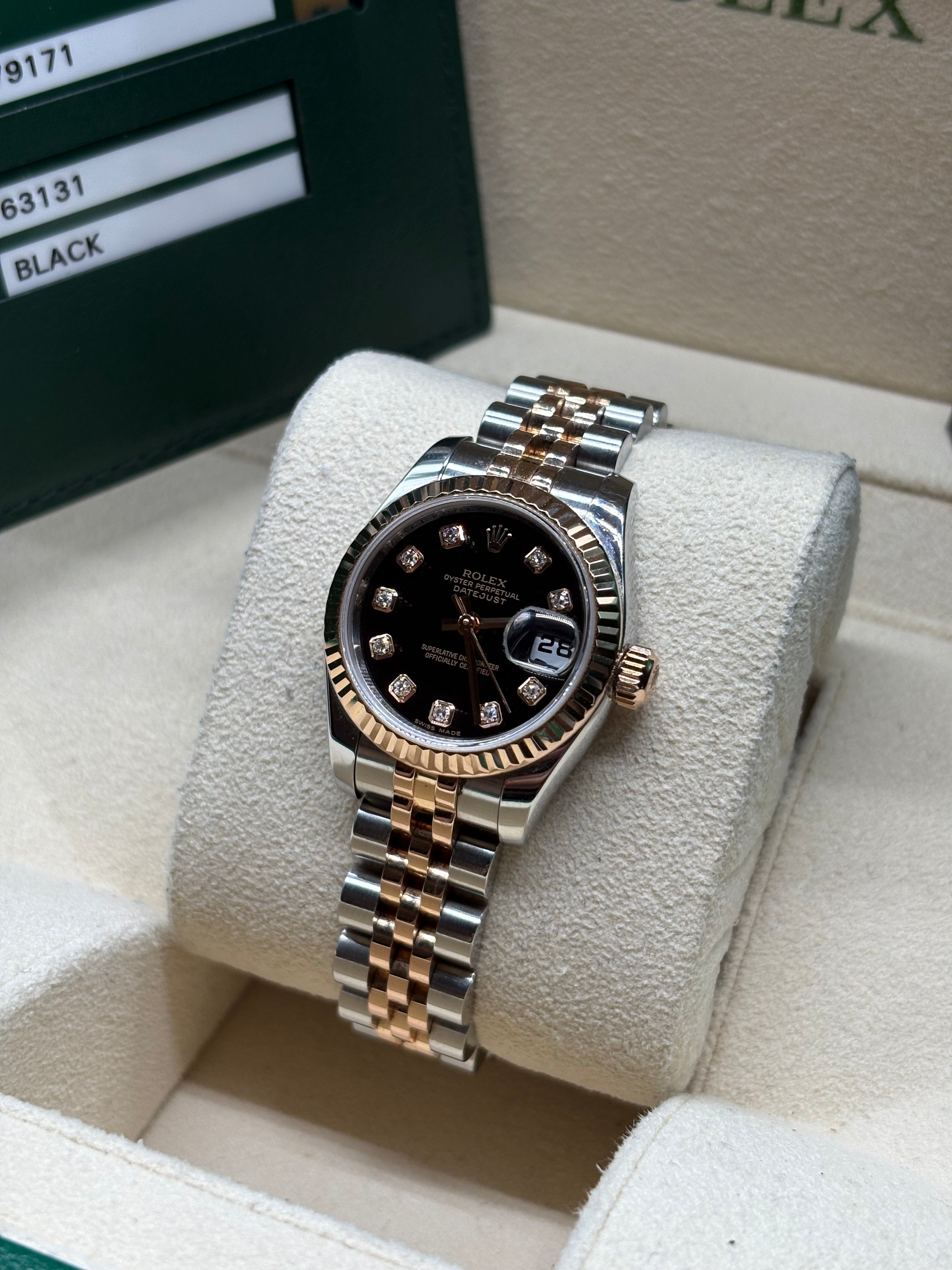 Rolex Lady-Datejust 26mm Black Diamond Dial Hidden Clasp Full Set