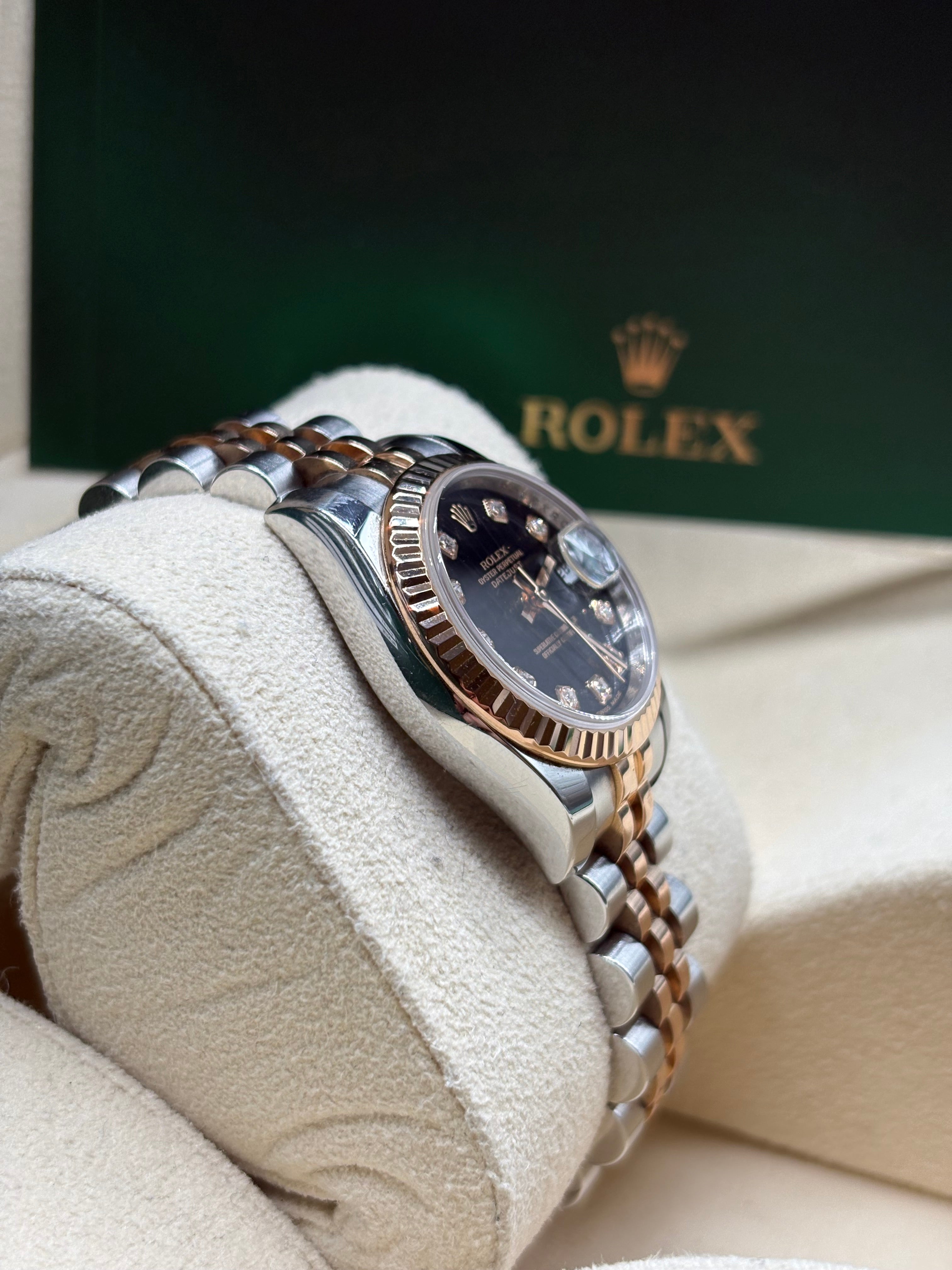 Rolex Lady-Datejust 26mm Black Diamond Dial Hidden Clasp Full Set