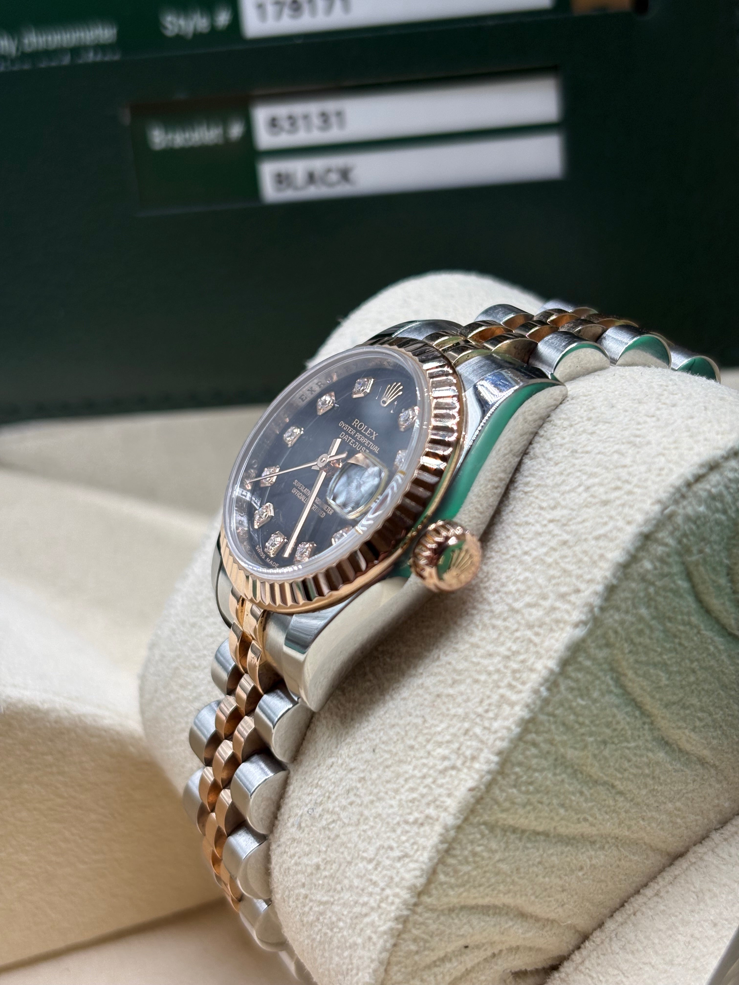Rolex Lady-Datejust 26mm Black Diamond Dial Hidden Clasp Full Set