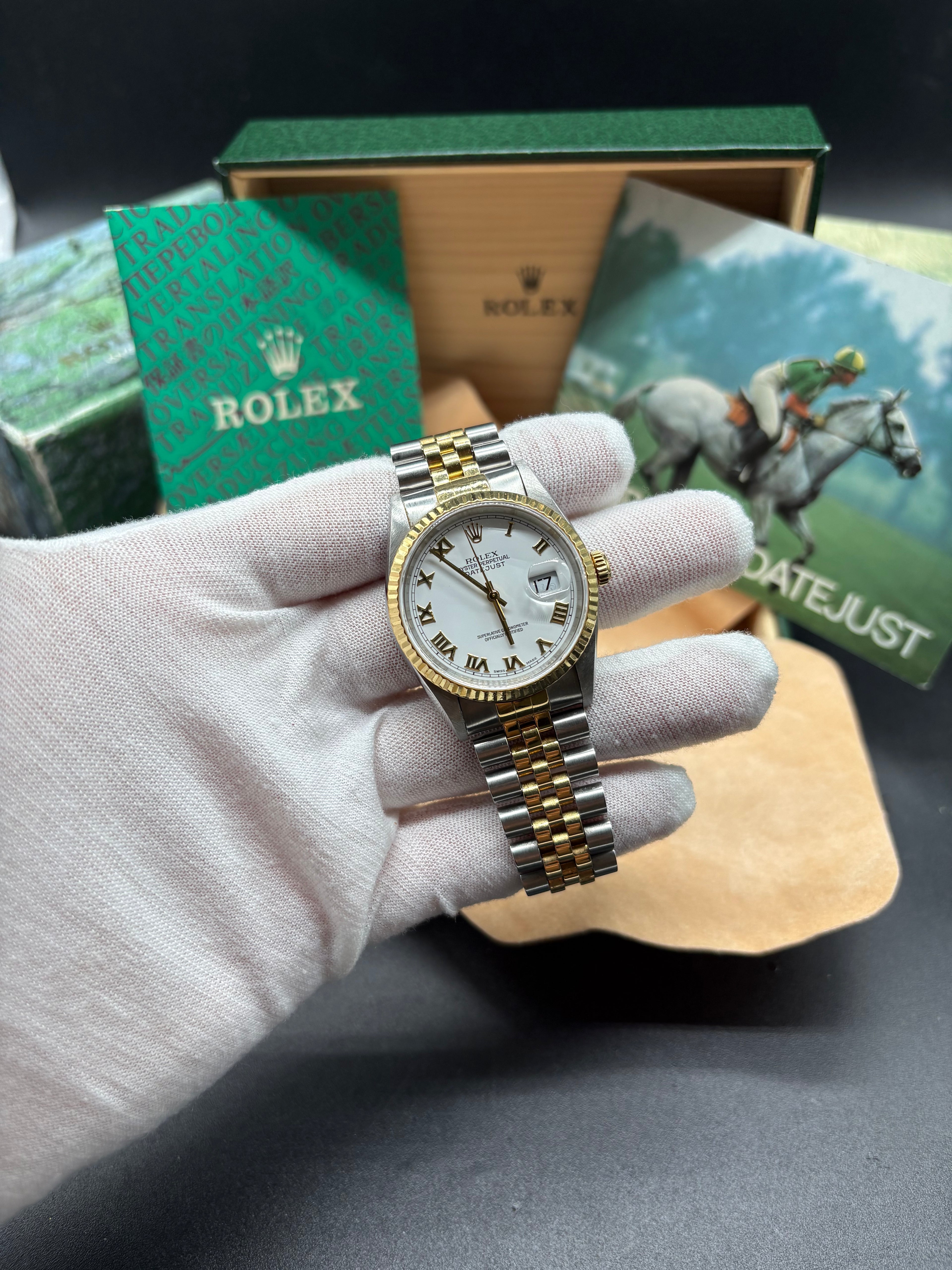 Rolex Datejust 36mm Two Tone White Roman Dial
