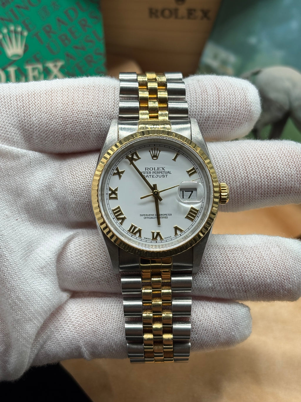 Rolex Datejust 36mm Two Tone White Roman Dial