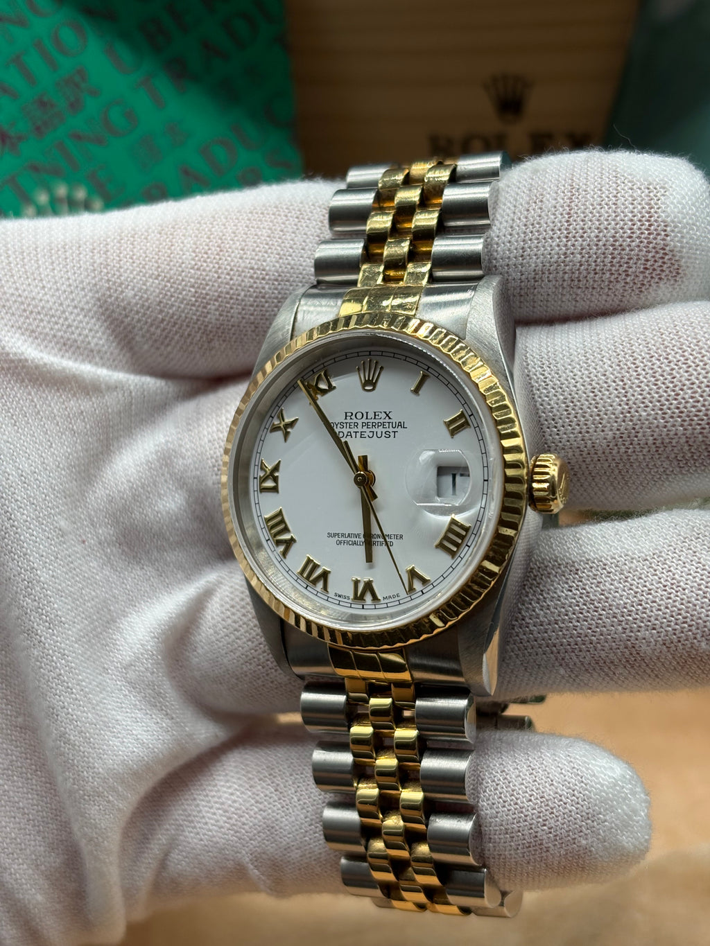 Rolex Datejust 36mm Two Tone White Roman Dial