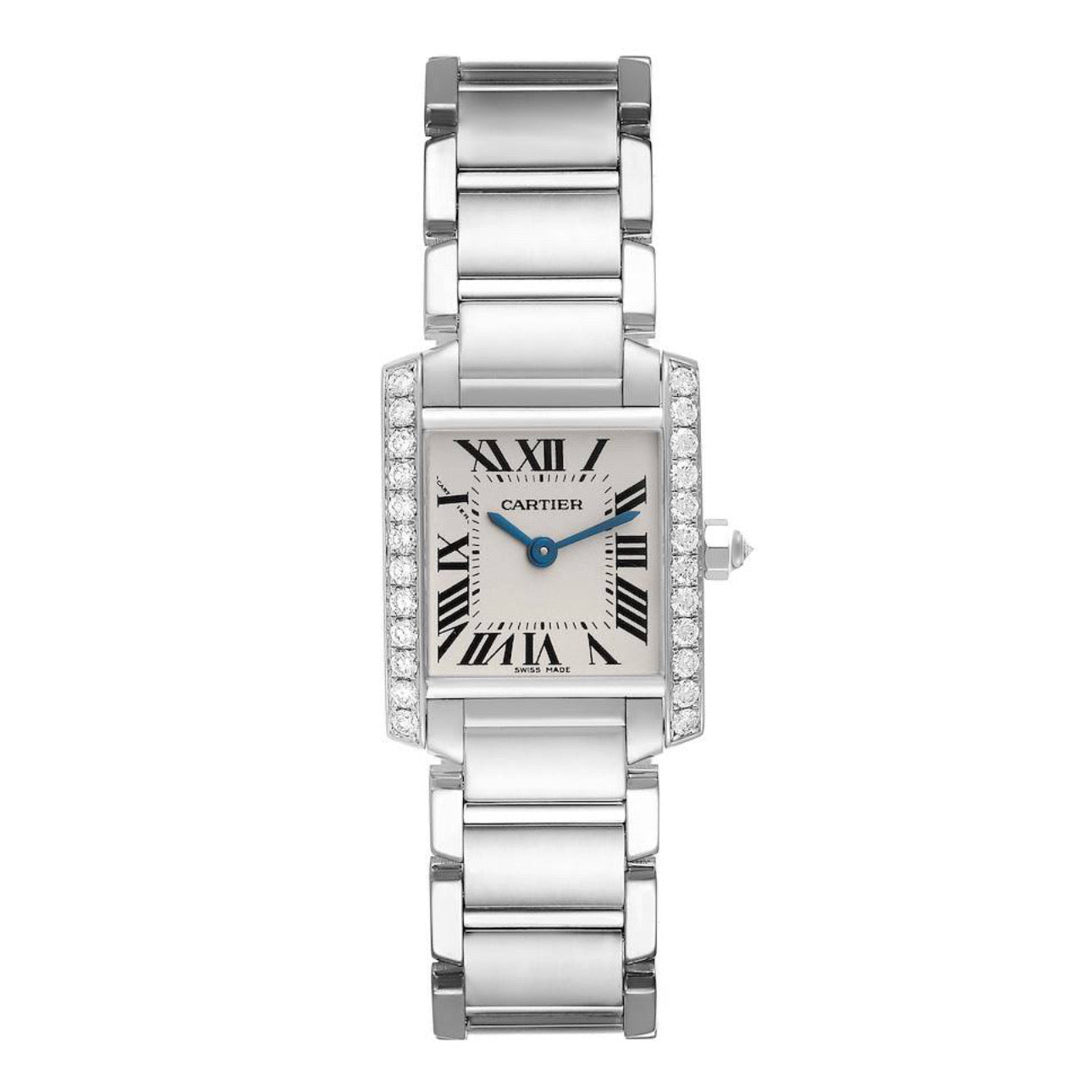 Cartier Tank Française Steel White Roman Dial Diamond Bezel